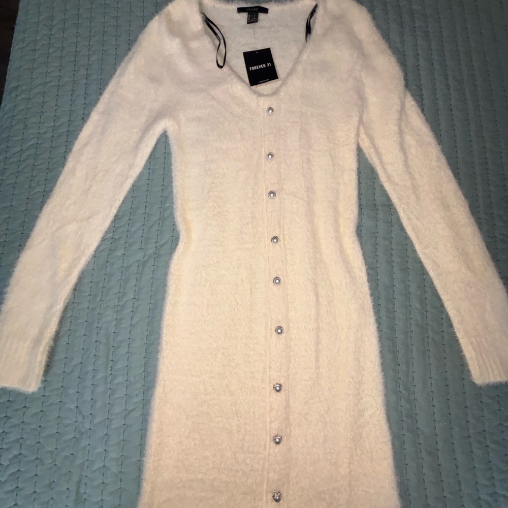Forever 21 fuzzy sweater mini dress with pearl accents
